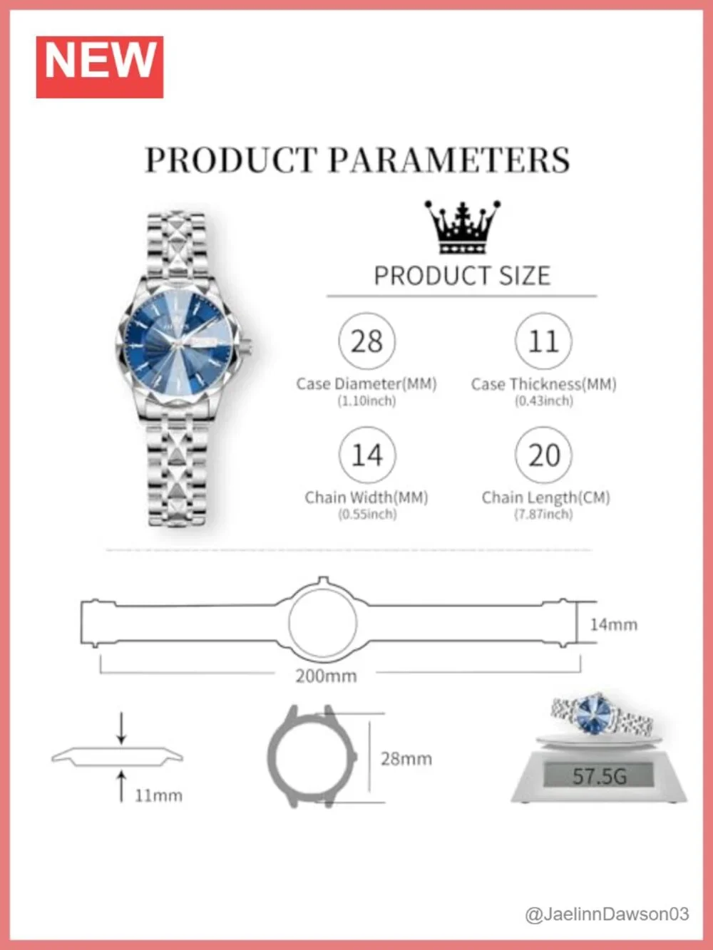 Women's Stainless Steel Watch Day Date Quartz Water Resistant Jewelry Design